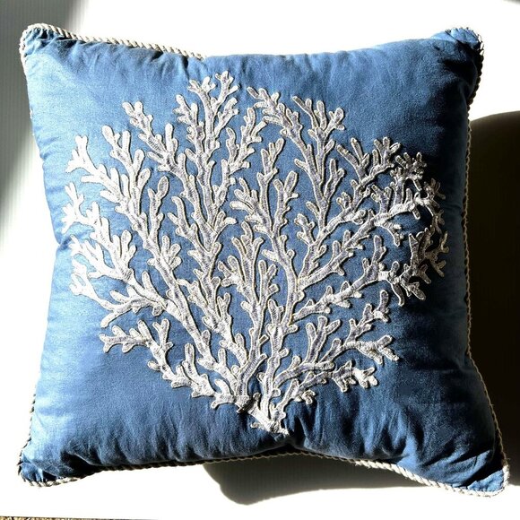 CORAL EMBROIDERED ACCENT PILLOW - Picture 1 of 7